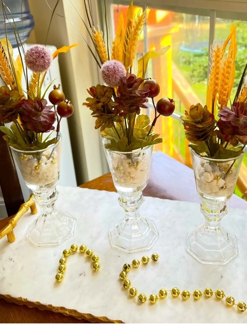 Autumn Harvest Faux Floral Vases in Yellow and Burgundy - Unbranded
